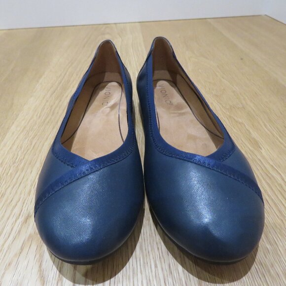 VIONIC Caroll Leather Comfort Slip On Ballet Flats Shoes in Navy - Size US 8 - Picture 4 of 12